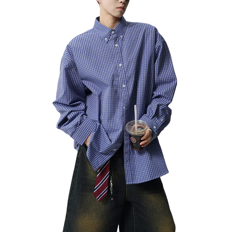 PANDA ADEVIL Classic Plaid Shirt Blue