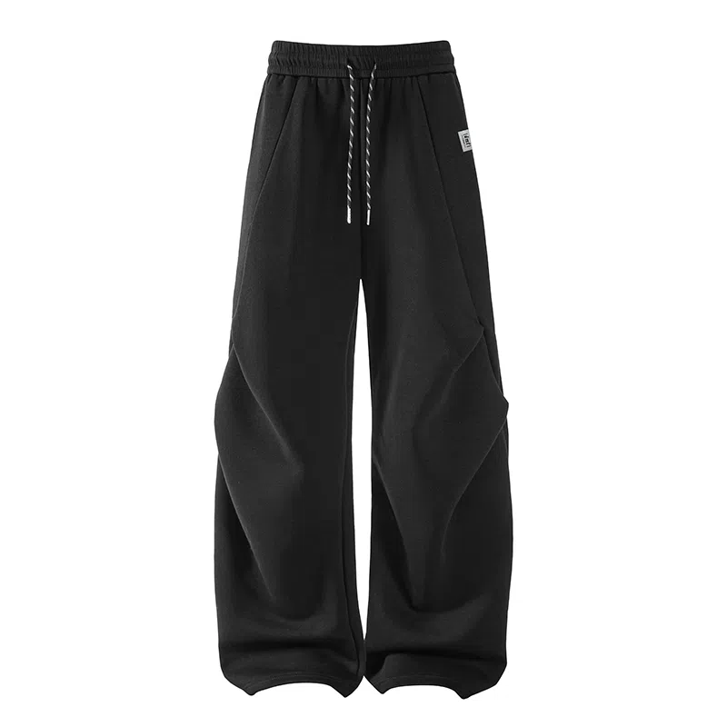 【dme】 纯色基础款松紧腰系带简约卫裤褶皱设计垂感百搭柔软舒适松弛感宽松直筒运动休闲裤 男女同款