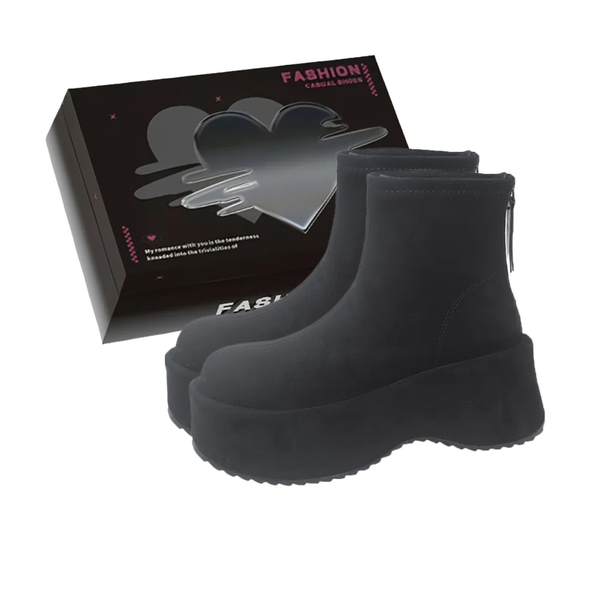 鼎固 韩版松糕坡跟绒面瘦瘦靴女复古小个子增高短靴厚底弹力靴 户外靴 女