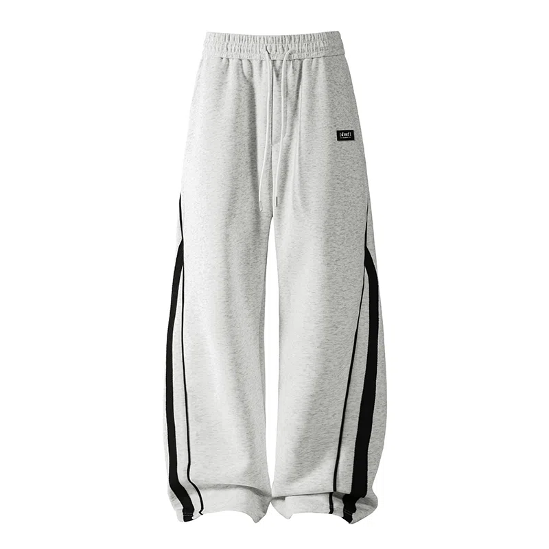 【dme】 美式潮牌高街复古纯色拼接撞色设计感宽松阔腿卫裤松紧腰百搭舒适透气垂感直筒休闲裤 男女同款