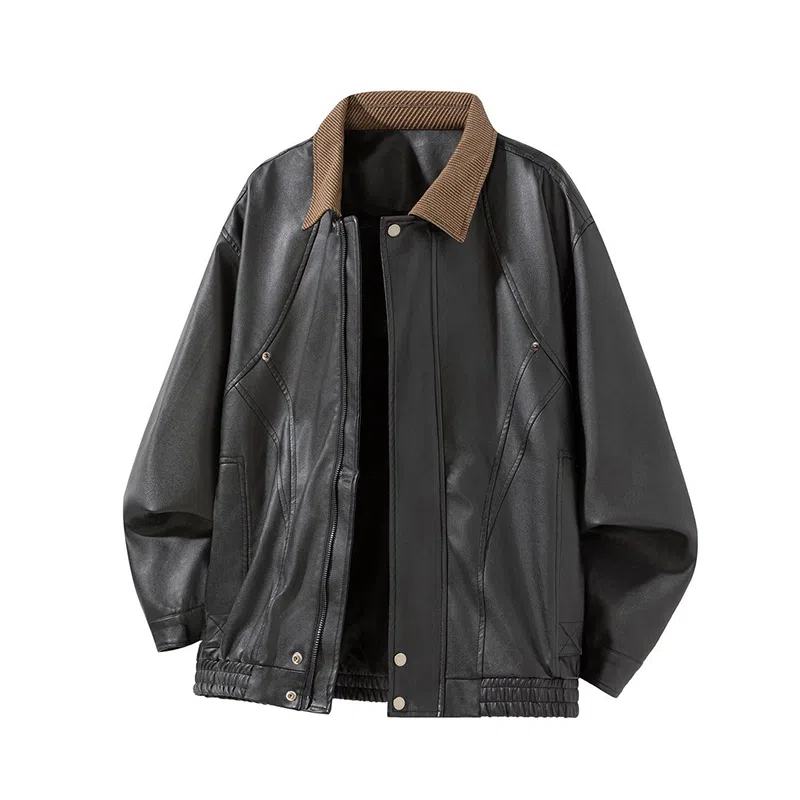 路杰邦 美式经典复古软男宽松机车服潮牌硬汉皮夹克外套男春秋款皮衣 男款