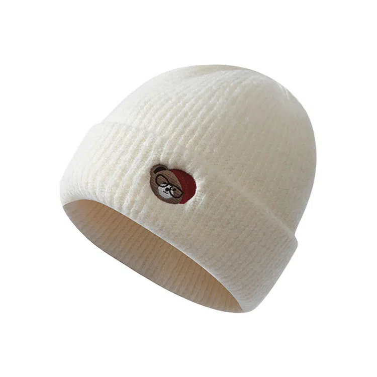 浪莎 日系卡通小熊刺绣简约轻奢感时尚出街百搭大头围堆堆显脸小 聚酯纤维 绒线帽 男女同款情侣款