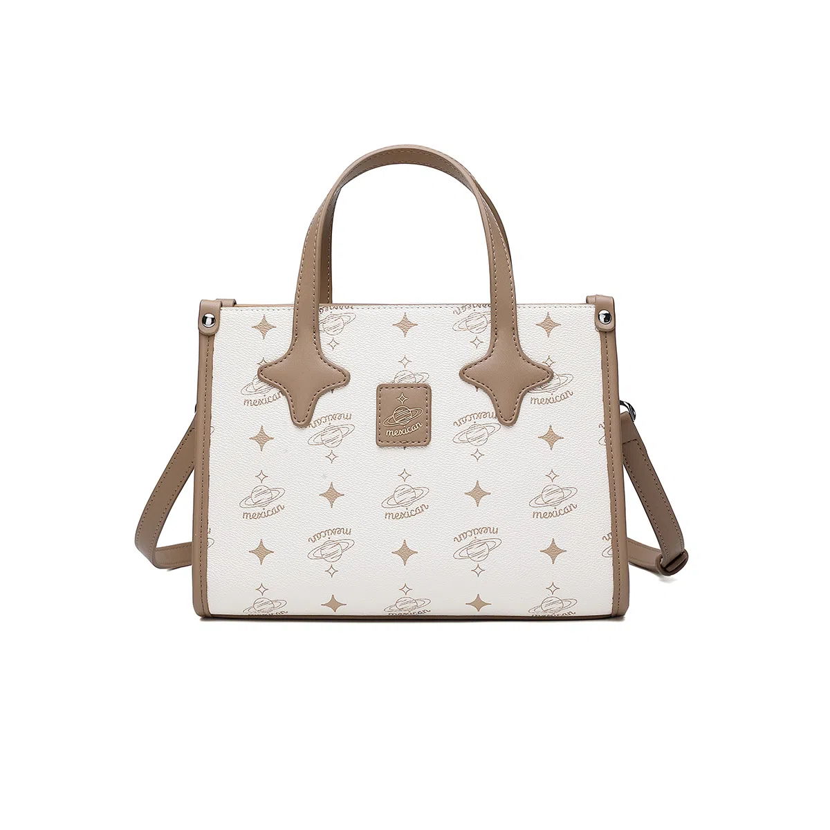 稻草人 可爱星星小众设计少女出游通勤简约百搭 聚氯乙烯革 手提包 常规 女款 米白/浅粉色/灰蓝