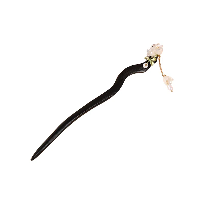 蒙妮 新中式铃兰花流苏发钗古风高级感簪子 木 发簪 女款