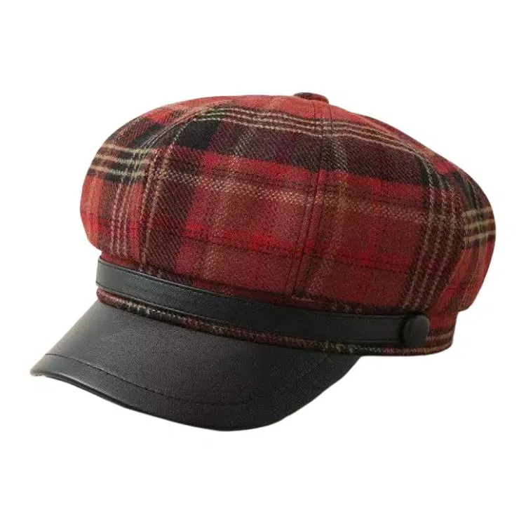 艾佳微 小香风高级感格子纹英伦风八角帽气质百搭 呢料 贝雷帽 男女同款情侣款