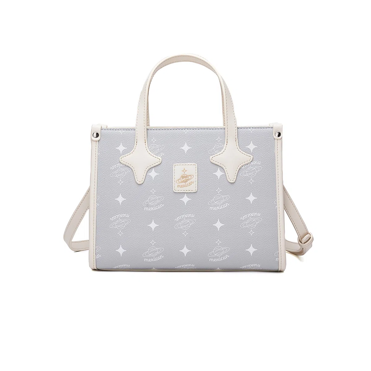 稻草人 可爱星星小众设计少女出游通勤简约百搭 聚氯乙烯革 手提包 常规 女款 米白/浅粉色/灰蓝