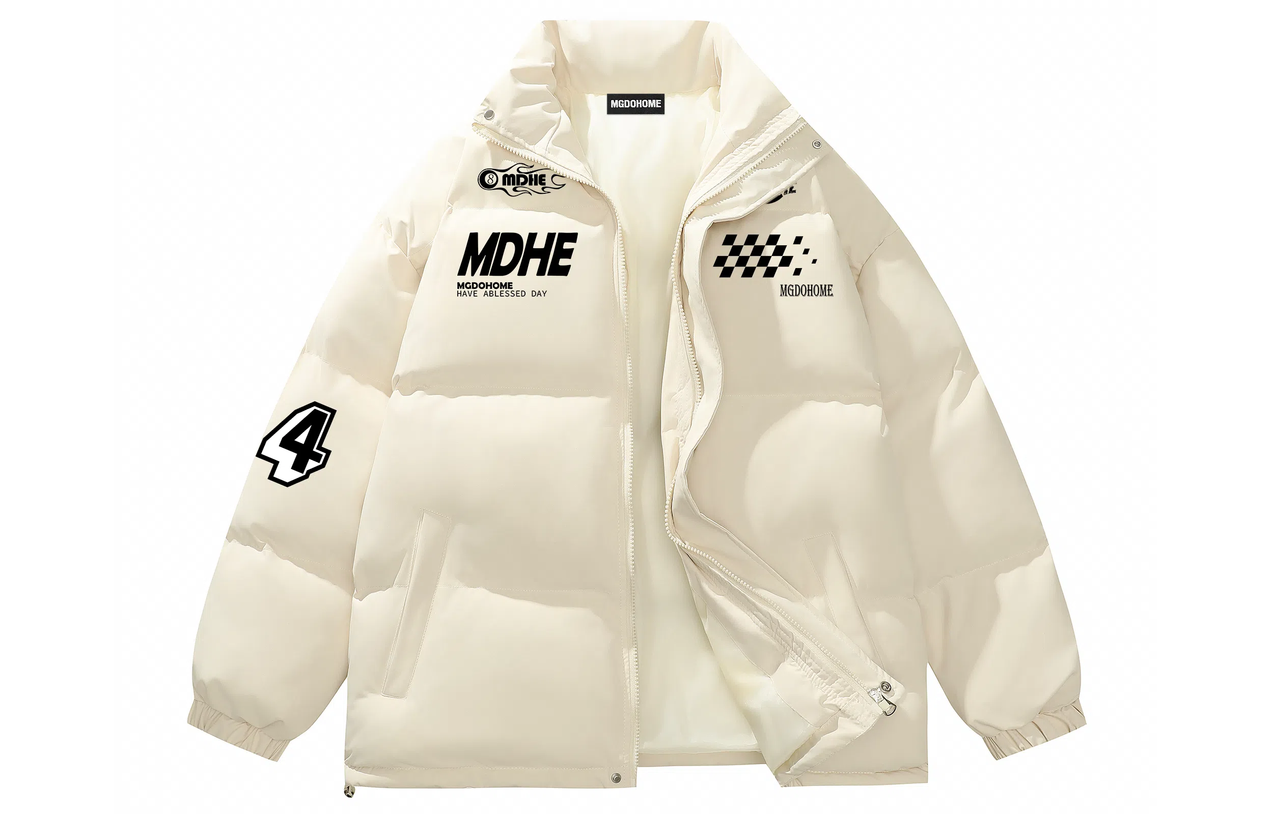 MGDOHOME Vintage Flame Zip-Up Cotton Jacket