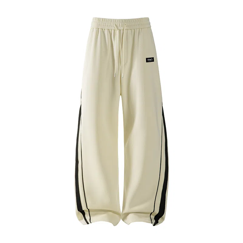 【dme】 美式潮牌高街复古纯色拼接撞色设计感宽松阔腿卫裤松紧腰百搭舒适透气垂感直筒休闲裤 男女同款