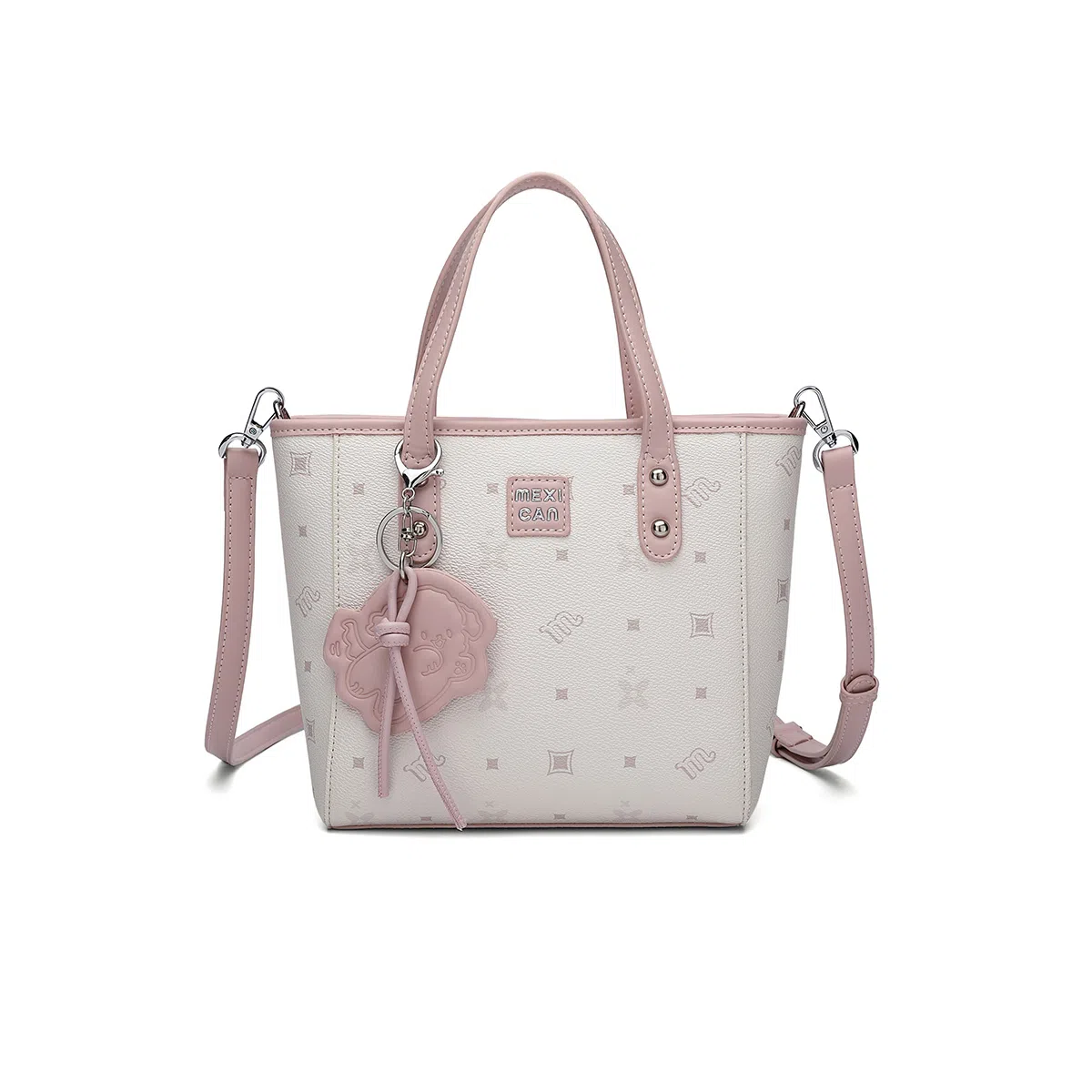 稻草人 徽章小狗挂件简约时尚通勤出游实用 聚氯乙烯革 手提包 女款 杏色/粉色