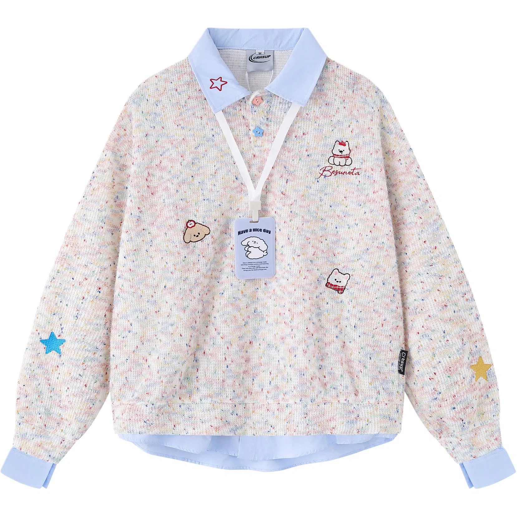 THREE Star Dog Embroidered Knit Sweatshirt