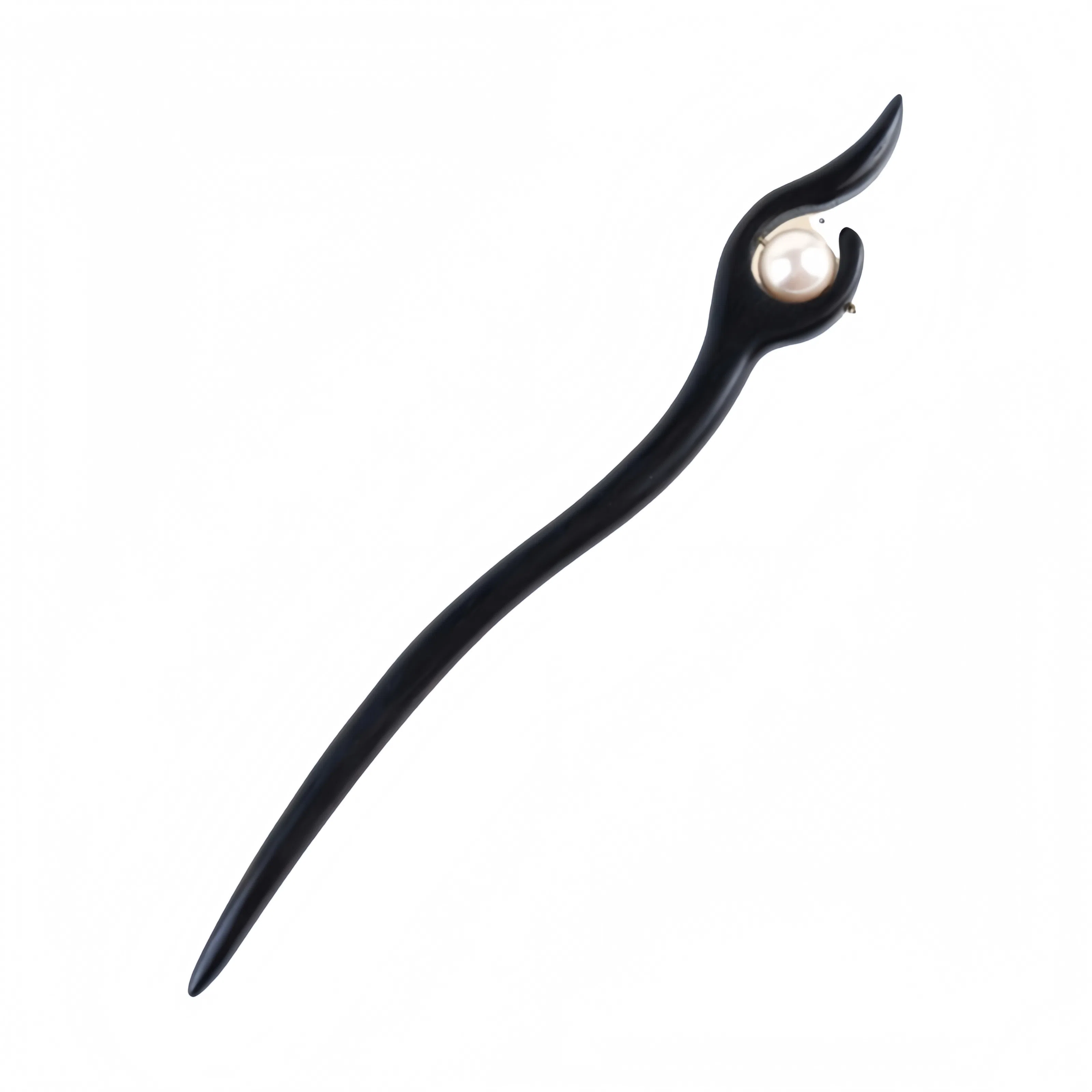 暖瞳 珍珠日常通勤新中式木簪子 古风独特设计高级感盘发头饰 气质优雅精致发型点缀簪子 黑檀木 发簪 女款