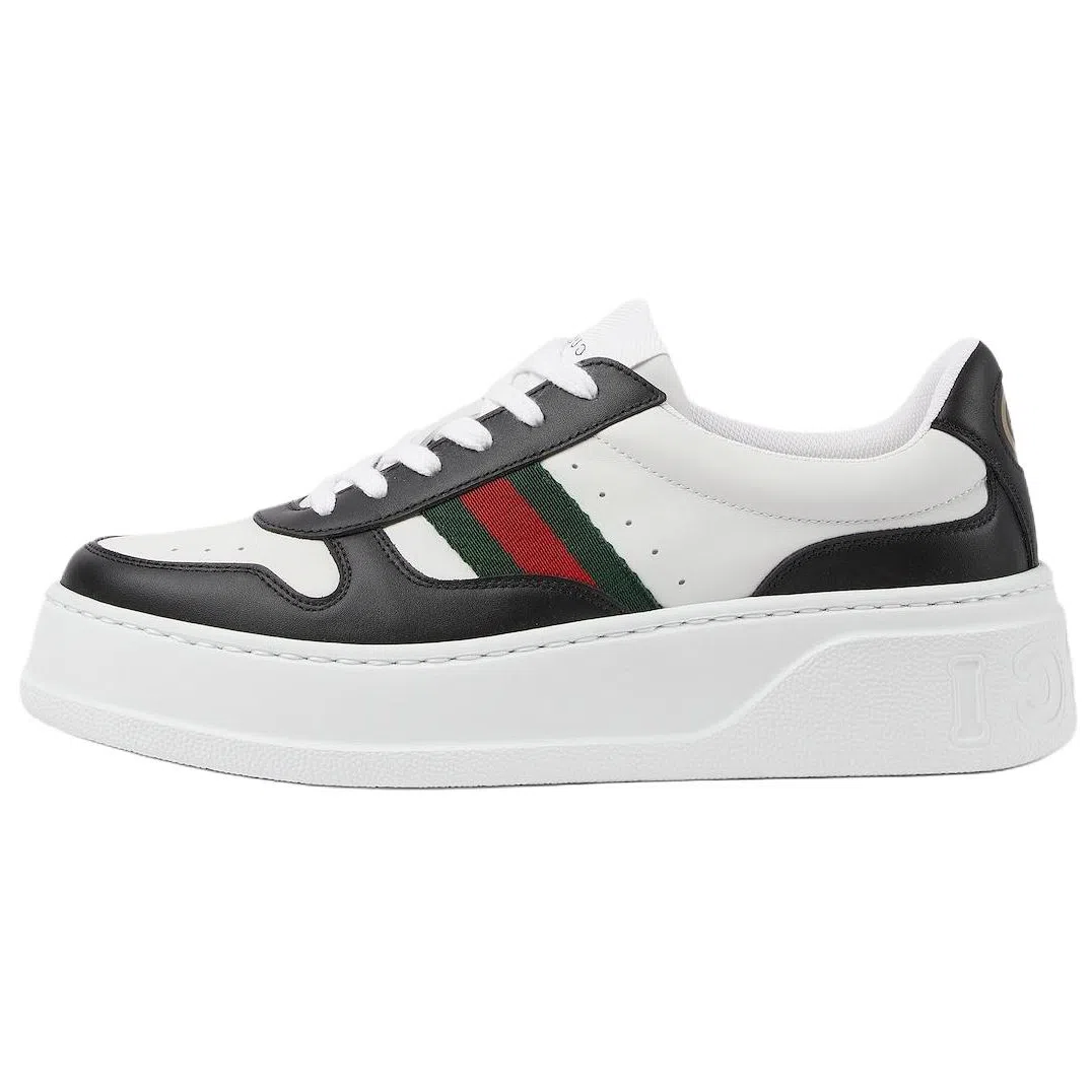 Gucci Leather Round Toe Low Top Sneakers Black