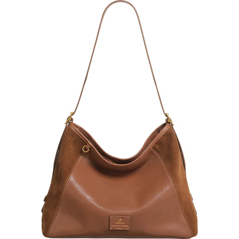 妙迪 通勤大容量托特包 牛皮革 单肩包 常规 女款 焦糖棕