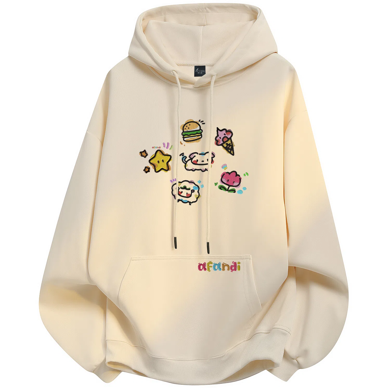 阿凡迪 校园童趣【重磅华棉】美式简约基础款卡通动物字母撞色仿刺绣高级感印花高街个性潮流百搭通勤无性别宽松连帽卫衣 男女同款