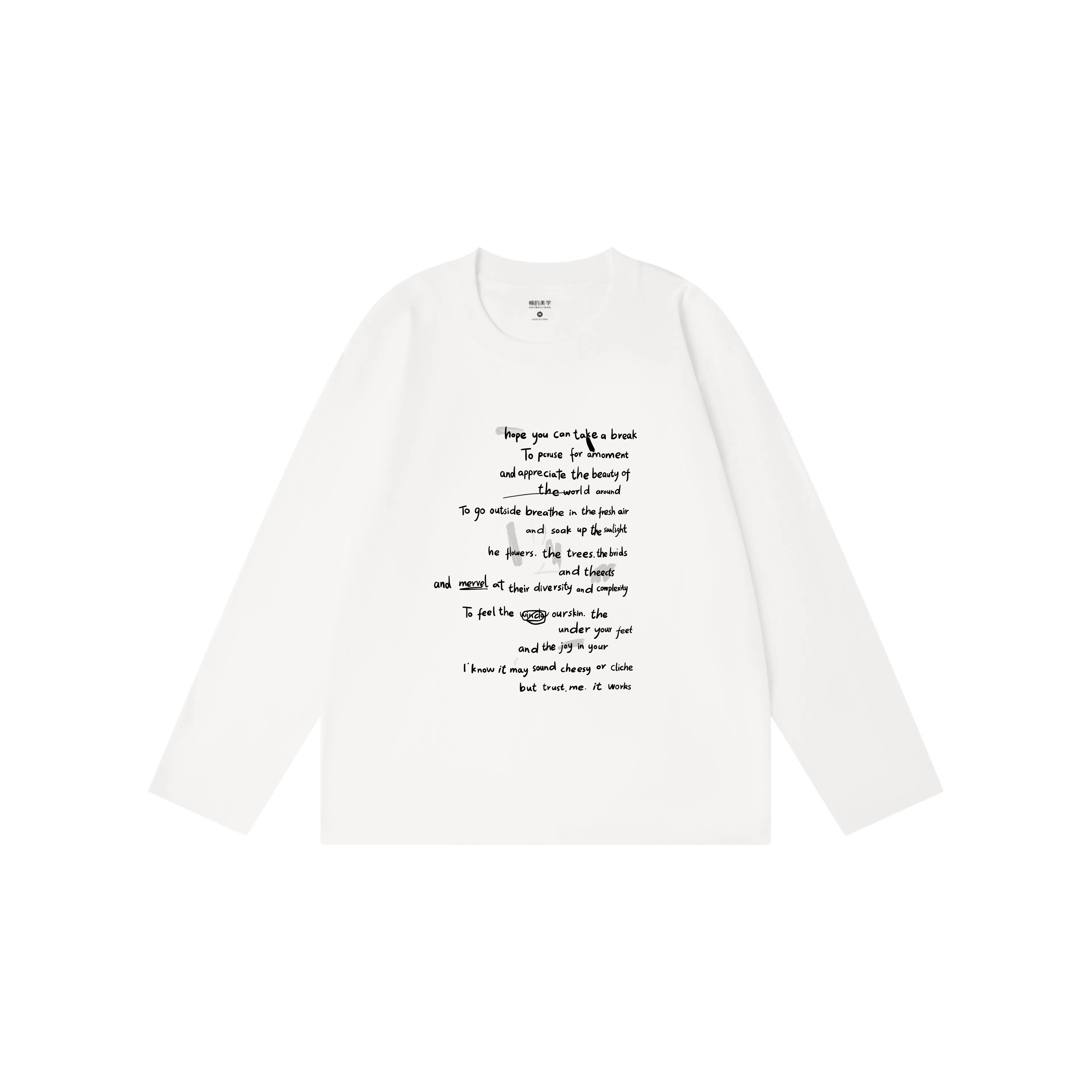Cotton Aesthetic Letter Print Long Sleeve Tee