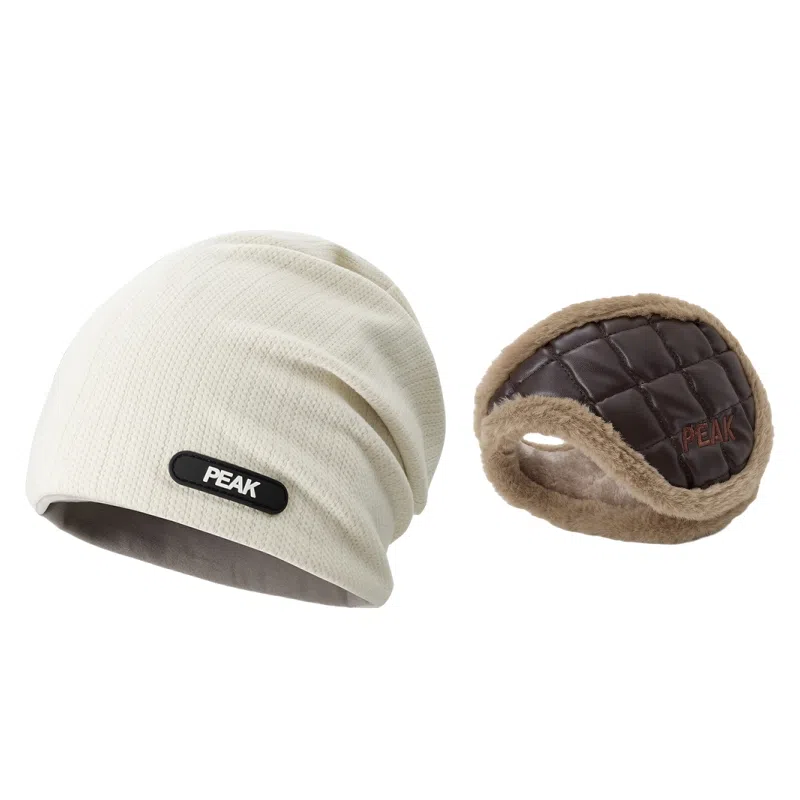 匹克 微标高级感大头围户外运动冷帽护耳保暖防寒防冻加厚加绒耳罩两件套 腈纶 绒线帽 男女同款情侣款