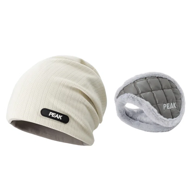 匹克 微标高级感大头围户外运动冷帽护耳保暖防寒防冻加厚加绒耳罩两件套 腈纶 绒线帽 男女同款情侣款