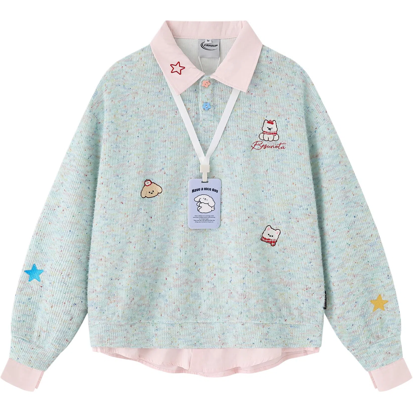 THREE Star Dog Embroidered Knit Sweatshirt