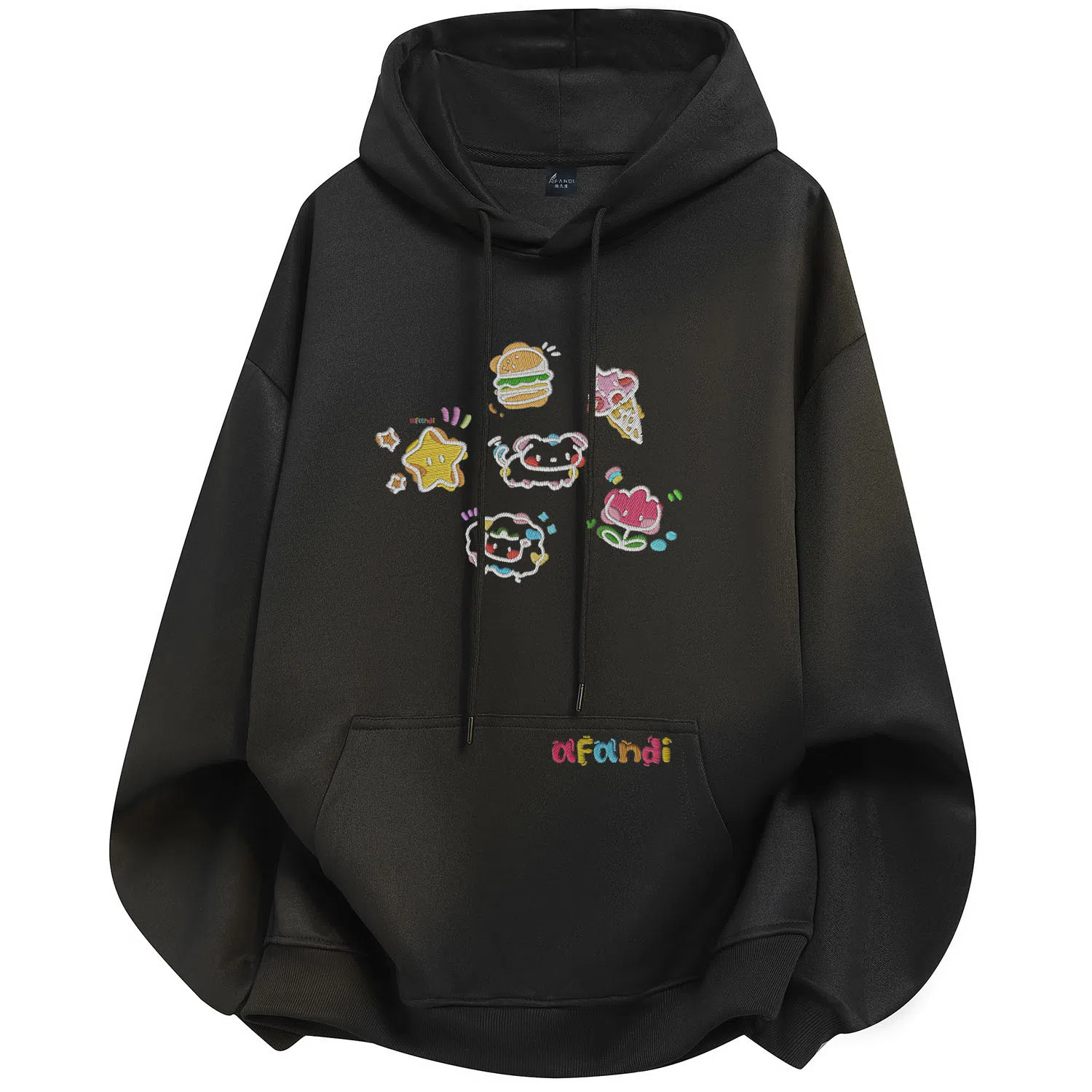 阿凡迪 校园童趣【重磅华棉】美式简约基础款卡通动物字母撞色仿刺绣高级感印花高街个性潮流百搭通勤无性别宽松连帽卫衣 男女同款