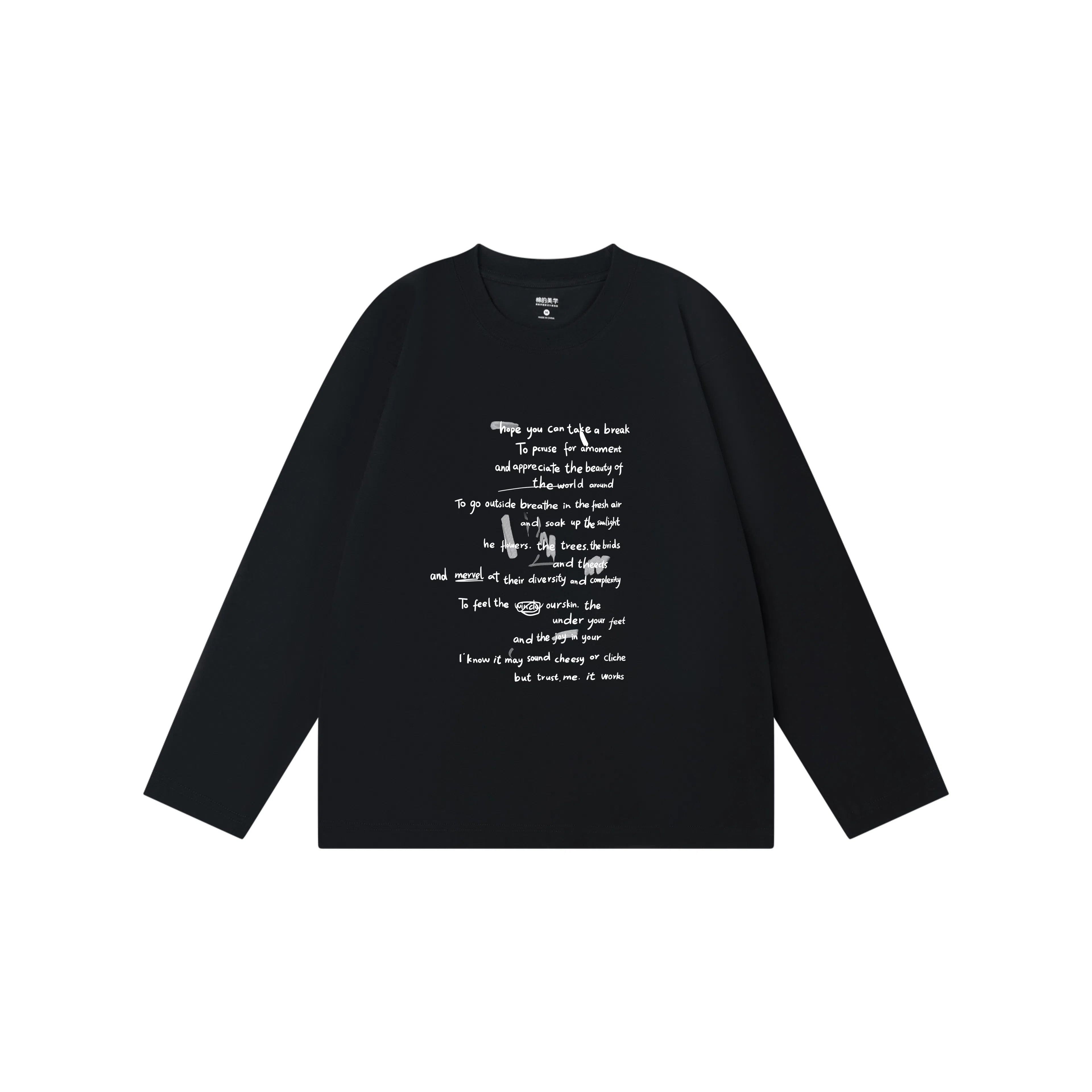 Cotton Aesthetic Letter Print Long Sleeve Tee