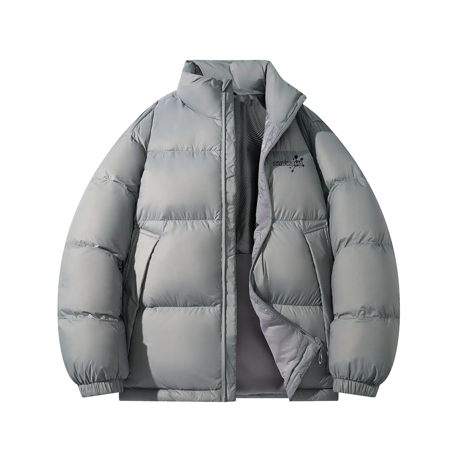 鸭鸭 美式简约品牌字母印花保暖抗寒舒适运动柔软休闲宽松防钻绒云朵泡芙立领个性拉链面包服羽绒服 男女同款