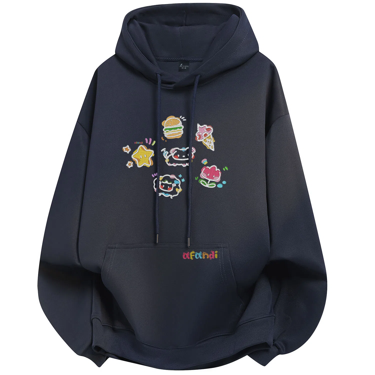 阿凡迪 校园童趣【重磅华棉】美式简约基础款卡通动物字母撞色仿刺绣高级感印花高街个性潮流百搭通勤无性别宽松连帽卫衣 男女同款