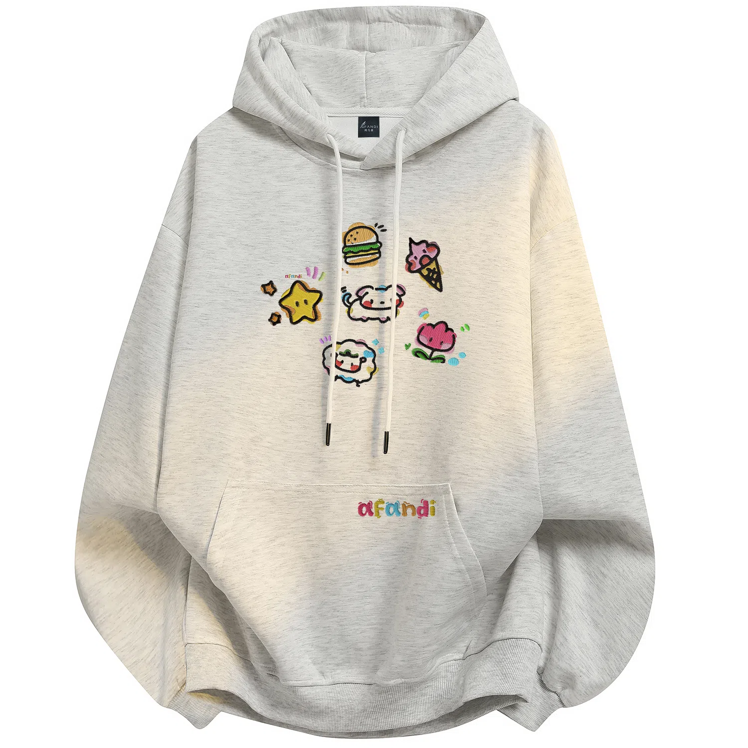 阿凡迪 校园童趣【重磅华棉】美式简约基础款卡通动物字母撞色仿刺绣高级感印花高街个性潮流百搭通勤无性别宽松连帽卫衣 男女同款