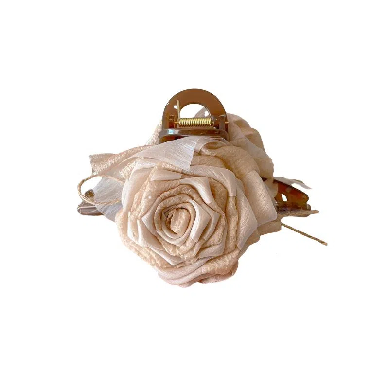 水中玉 干枯玫瑰花朵抓夹复古气质后脑勺盘发发卡高级感鲨鱼夹 发夹 女款
