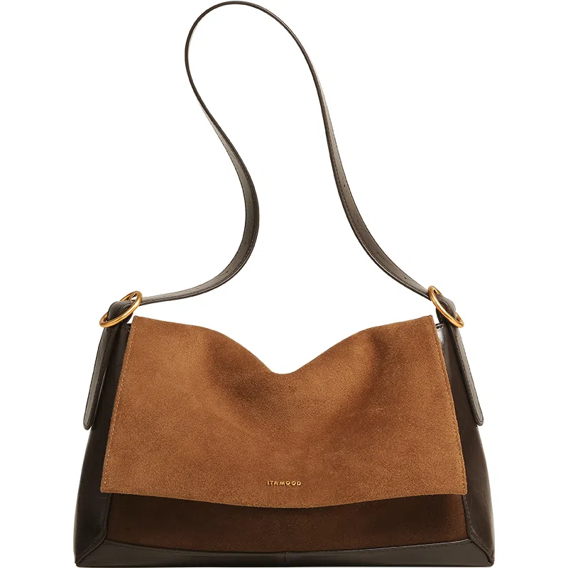 妙迪 新款时尚高级感 牛皮合成革 腋下包斜挎包单肩包 常规 女款 黑色