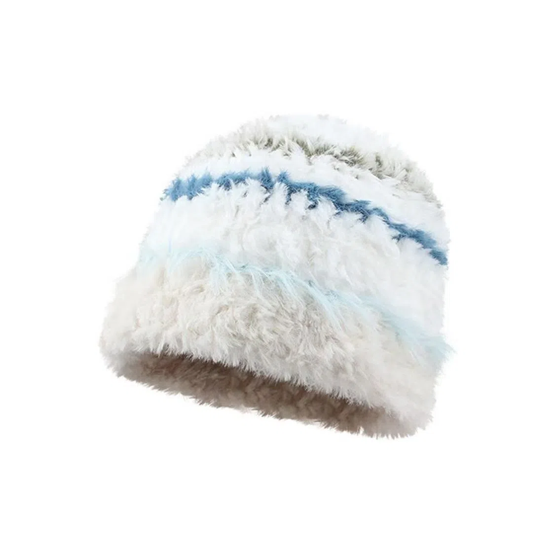 恩僾德 毛绒绒条纹帽子女显脸小针织可爱护耳高颜值小众百搭保暖防寒东北川西穿搭 聚酯纤维 绒线帽 男女同款情侣款