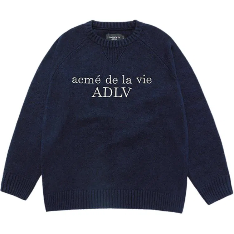 acme de la vie ADLV Basic Letter Jacquard Crewneck Sweater