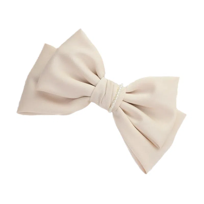 左欧 黑色蝴蝶结 后脑勺盘发弹簧夹顶夹 甜美发卡头饰 布艺 珍珠 发夹 女款