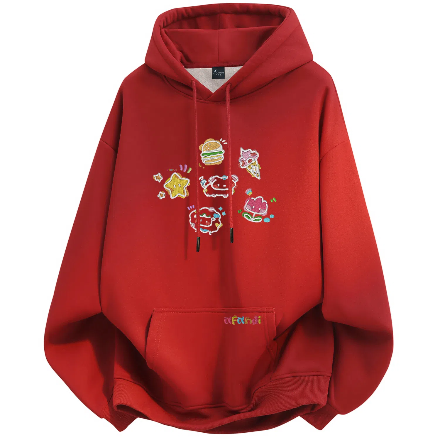 阿凡迪 校园童趣【重磅华棉】美式简约基础款卡通动物字母撞色仿刺绣高级感印花高街个性潮流百搭通勤无性别宽松连帽卫衣 男女同款