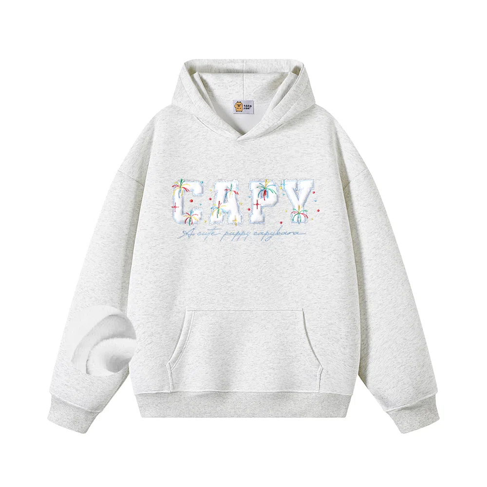 【重磅华棉350g】卡皮巴拉小黄豚 真刺绣烟花彩点毛绒贴布慵懒显瘦美式高街休闲上衣小众日常简约百搭设计感潮流春秋薄款连帽卫衣 男女同款