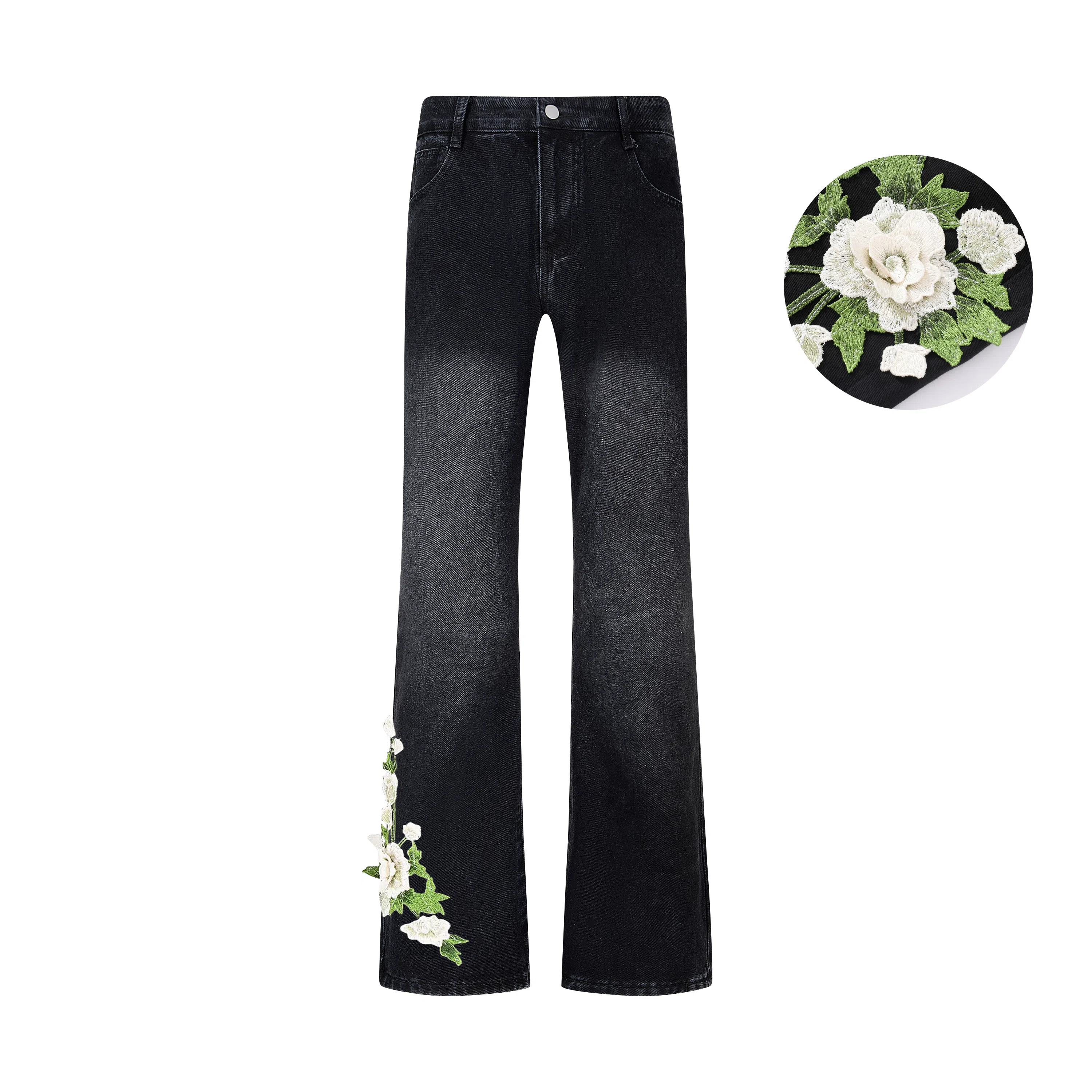 【万针刺绣3D立体浮雕】布客行 显腿长显高显瘦重工美式复古水洗直筒基础款花卉透气高街舒适亲肤休闲百搭微喇纯色长裤牛仔裤 男女同款