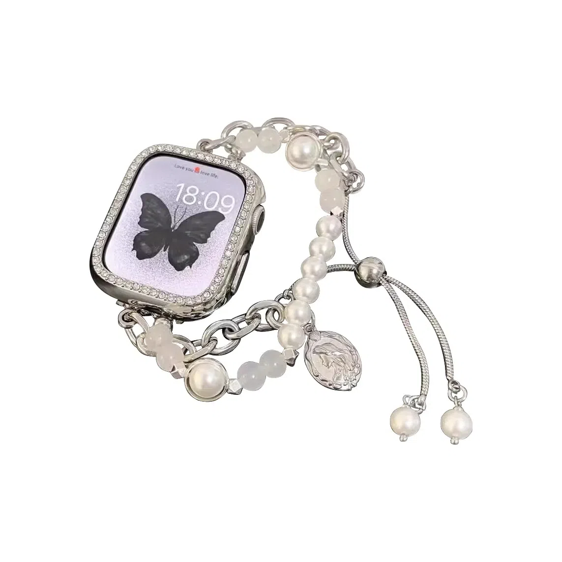 Akkerds Mermaid Crystal Pearl Metal Strap