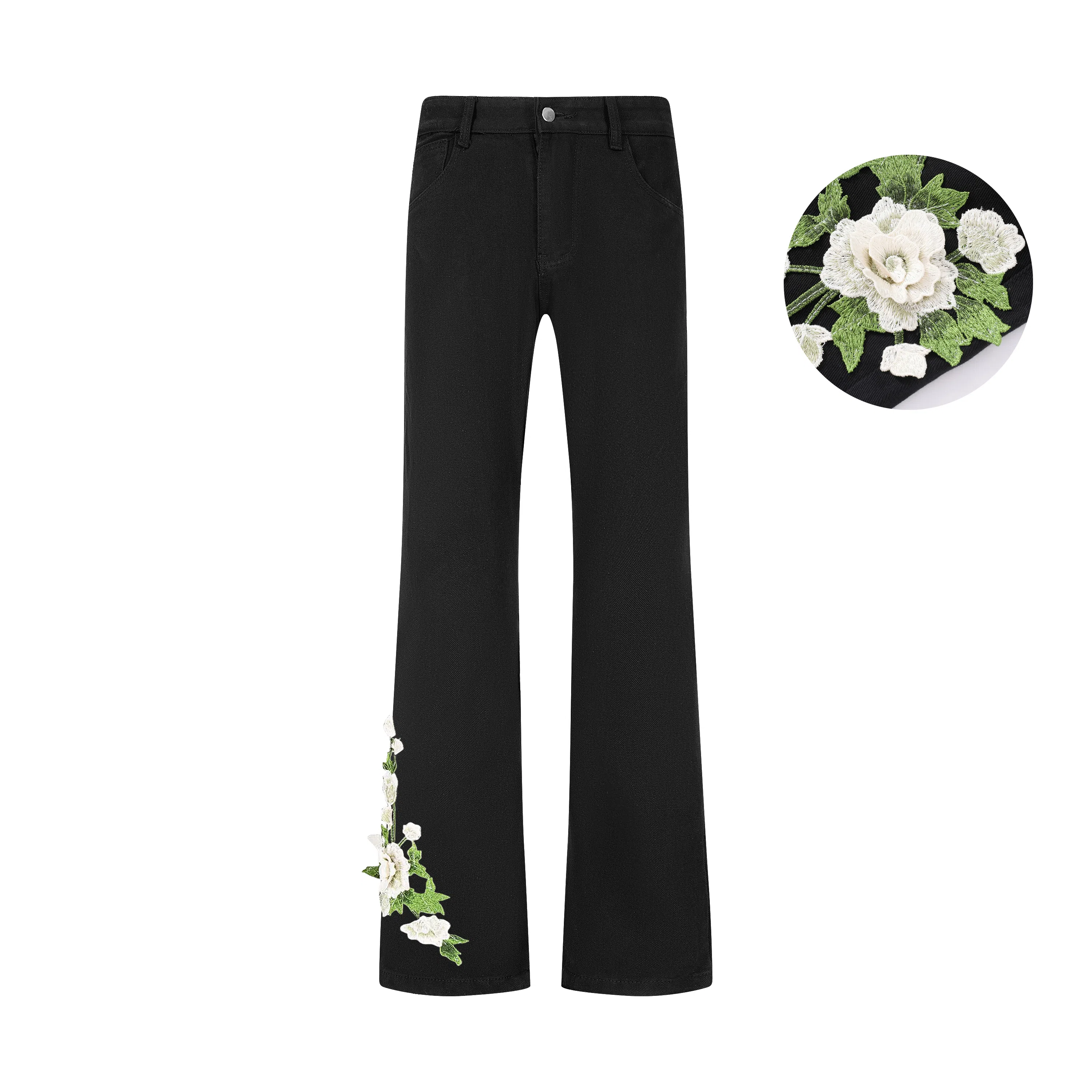 【万针刺绣3D立体浮雕】布客行 显腿长显高显瘦重工美式复古水洗直筒基础款花卉透气高街舒适亲肤休闲百搭微喇纯色长裤牛仔裤 男女同款