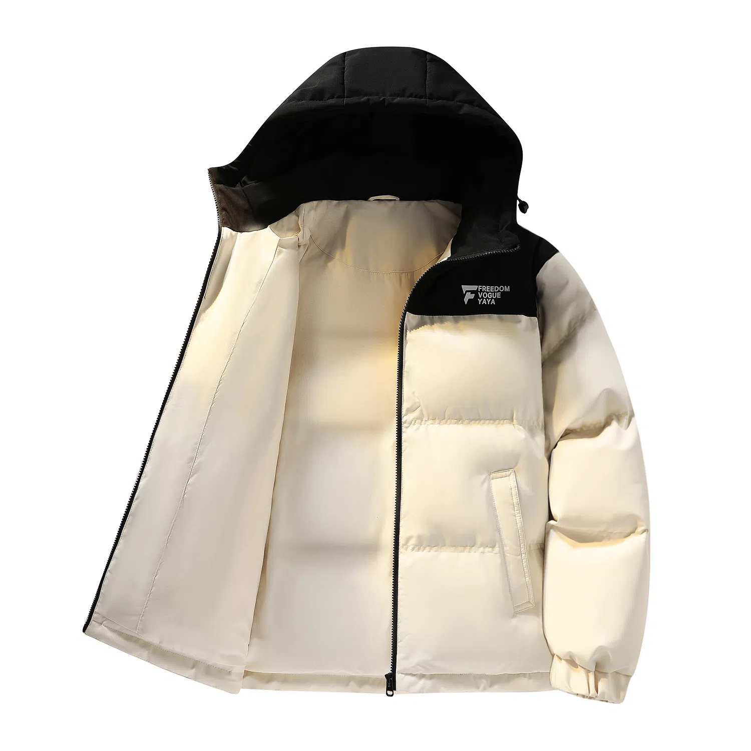 鸭鸭 冬季连帽外套创意字母设计经典基础款百搭保暖潮流时尚休闲户外通勤撞色棉衣羽绒服 男女同款