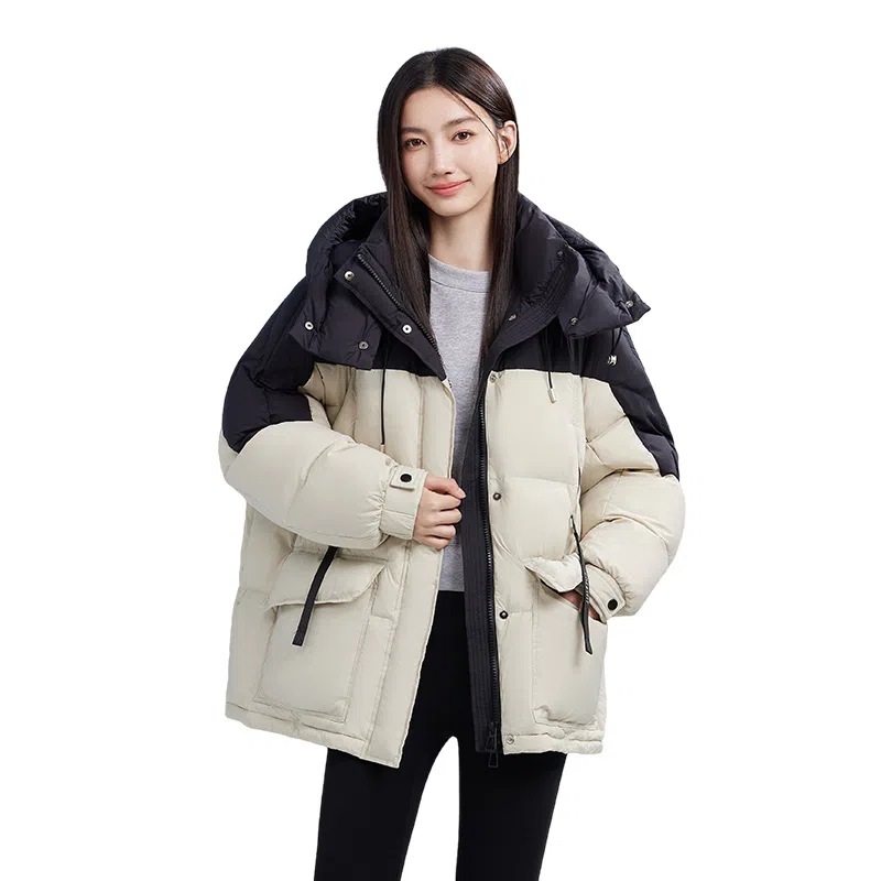 鸭鸭 撞色宽松休闲面包服羽绒服 女款