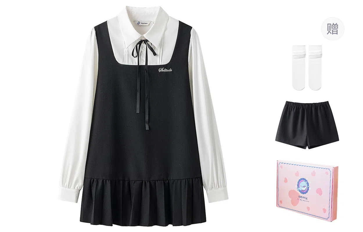 东鲸岁时记 优雅日常简约气质女设计感显瘦小个子基础款裙子毕业季长袖连衣裙 女款 礼盒装