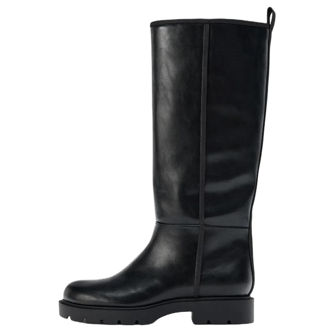 ZARA PU Slip-On High Boots 3cm Black