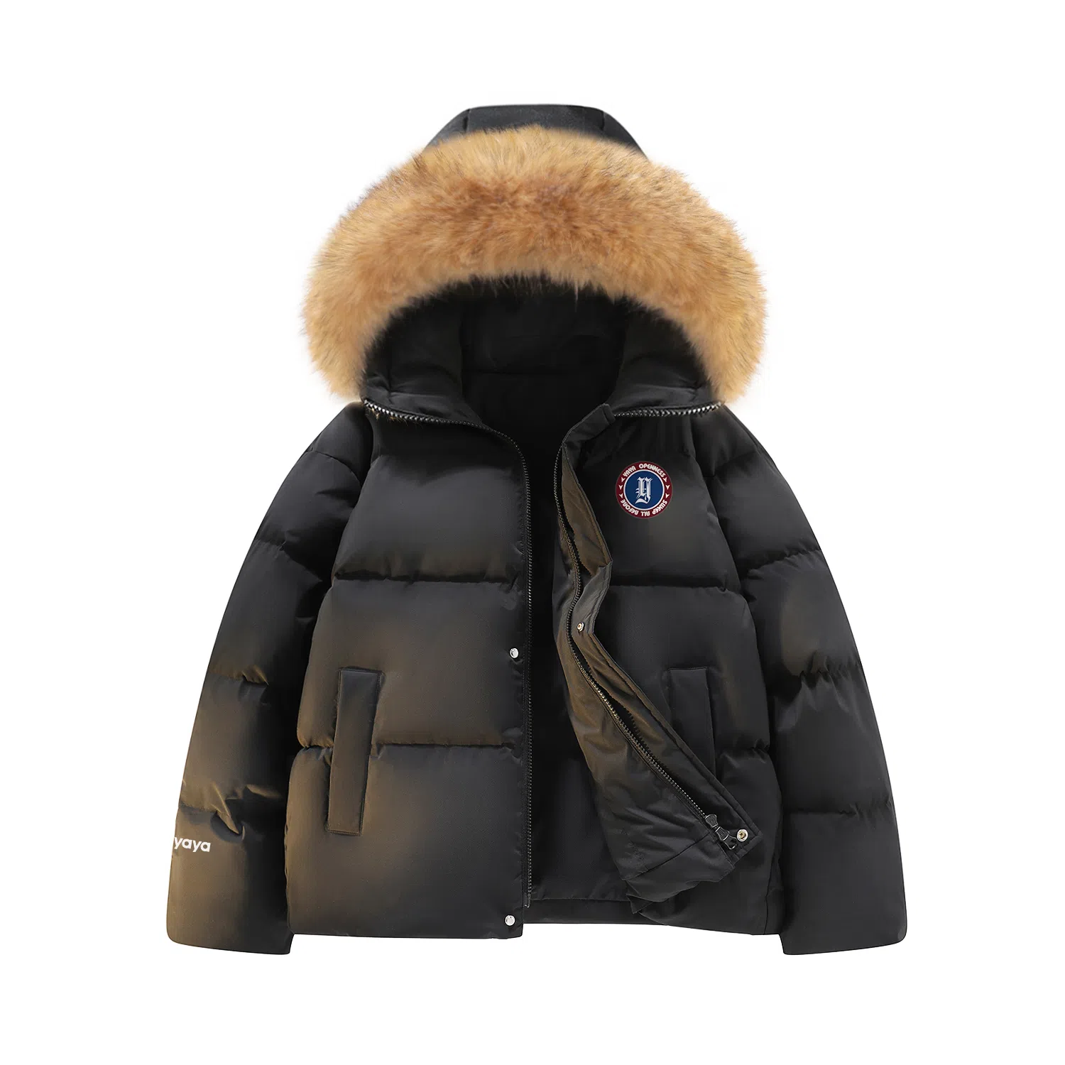 鸭鸭 美式复古风潮流可拆卸毛领加厚棉服短款版型耐磨面料保暖舒适时尚拉链学院风连帽外套显瘦潮流无性别宽松百搭长袖羽绒服 男女同款