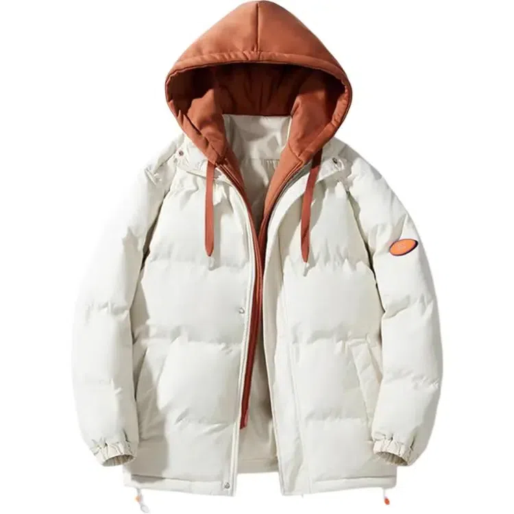 基础款纯色假两件加绒加厚保暖休闲短款连帽棉衣外套棉服 男款