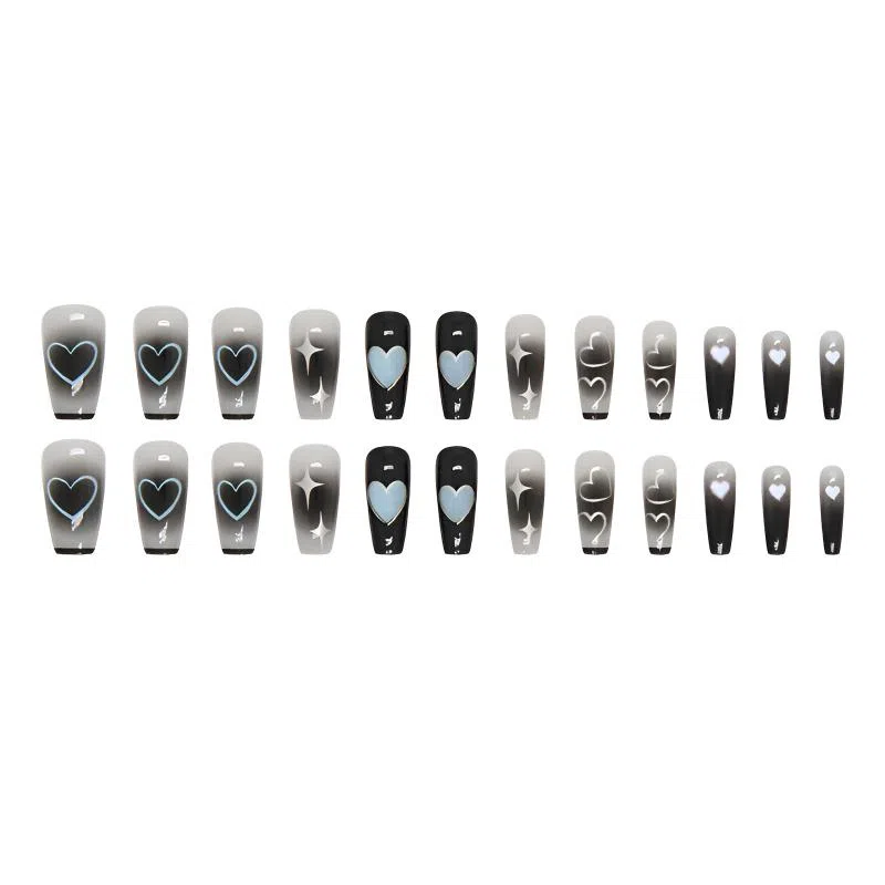 馨枕居 爱心银色  穿戴甲 梯型黑色晕染