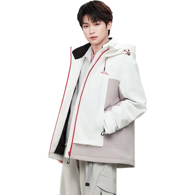 鸭鸭 新山系系列 户外运动轻量化高透湿透气防风雨防水防油污保暖耐磨连帽拼接撞色外套羽绒服 女款