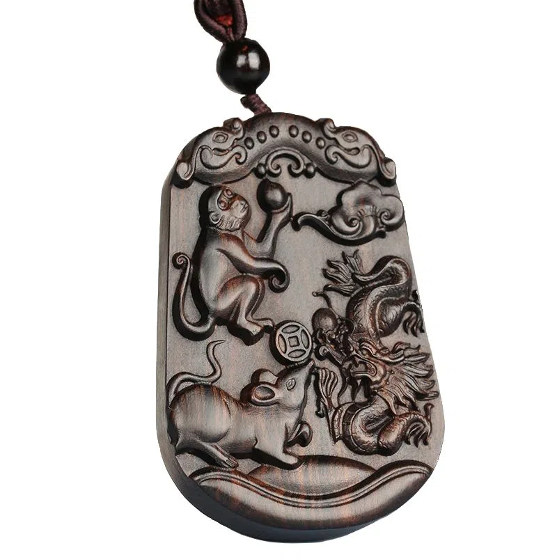 工匠一族 三合生肖三合贵人 紫光檀 木作项链 男女同款情侣款