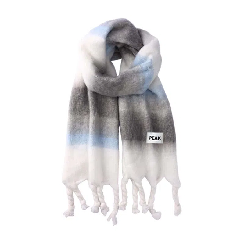 匹克 韩系高级慵懒学院风 渐变氛围感柔软加长加厚保暖流苏撞色设计百搭 聚酯纤维 绒线围巾 男女同款情侣款