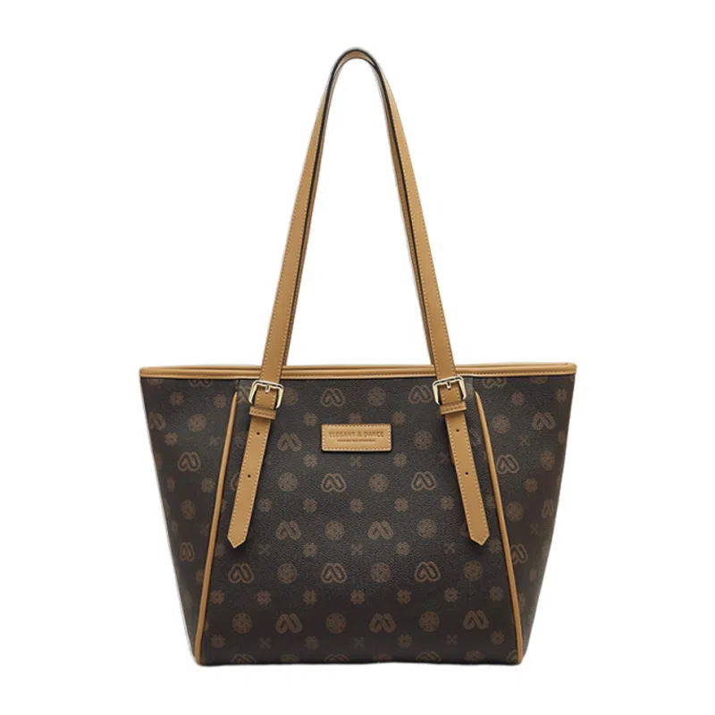 老人头 复古大容量实用大气百搭上班上课逛街通勤托特包 合成革 腋下单肩包手提包 大号 女款 咖色