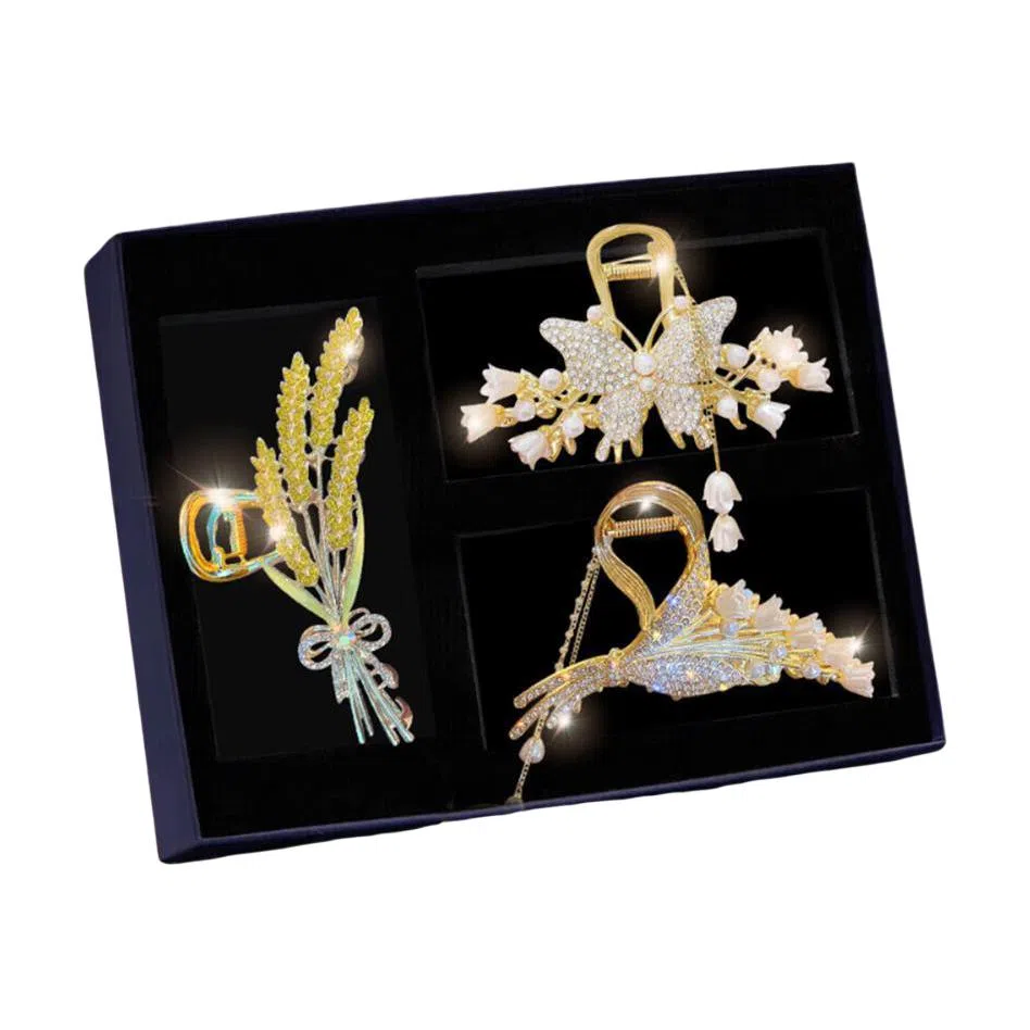 妖娆猫 麦穗蝴蝶铃兰花后脑勺高端大号网红爆款盘发鲨鱼套装 合金 发夹 女款