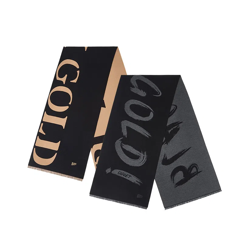 高梵 黑金高定保暖加厚 绒线围巾 男女同款情侣款 黑色